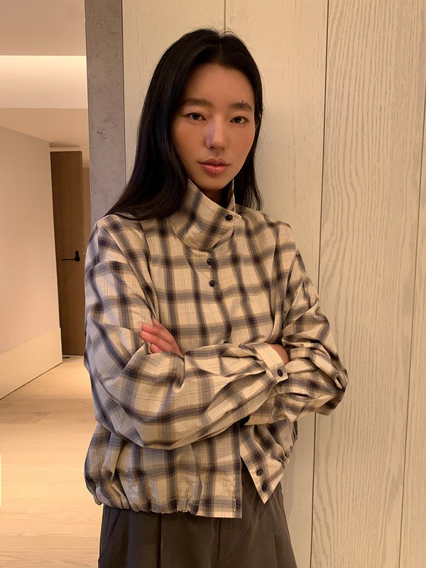 【清仓不退不换】MOXI十三行女装韩版设计感夹克格子衬衫上衣外套|undefined