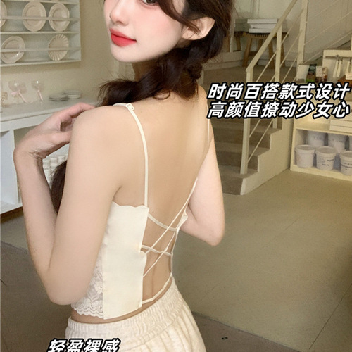 2024 new style lace beautiful back strap breast padded vest ice silk tube top underwear slim fit outer wear inner wear bottoming chest wrap