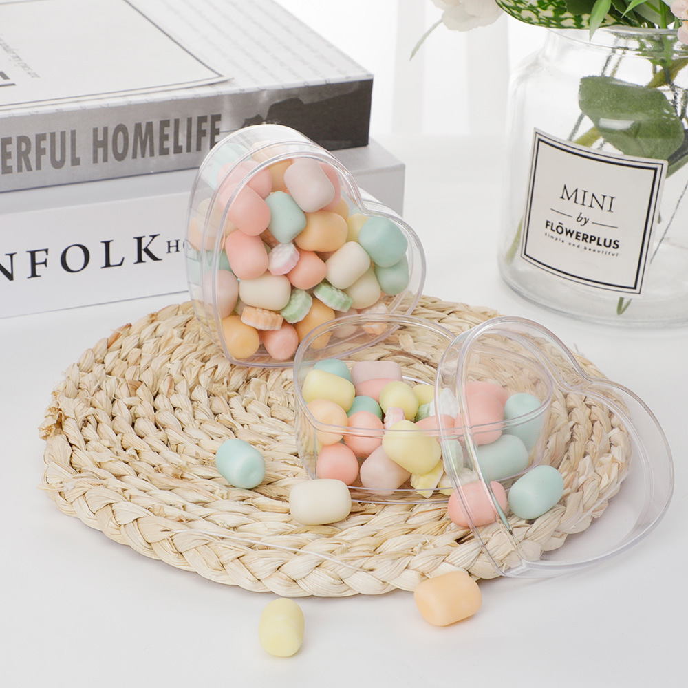 卡通8cm心形PS带盖喜糖盒食品级透明塑料糖果盒结婚爱心伴手礼包