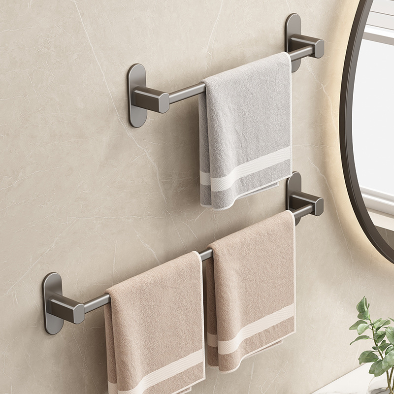 Gun gray towel rack single rod non-perforated space aluminum extended bathroom cool towel bar bathroom wall-mounted rack