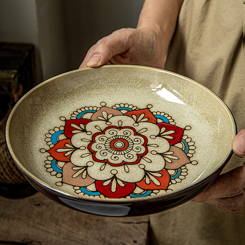 Guochao pintado a mano Guofeng 8 pulgadas de platos de cerámica de alta calidad platos de platos de platos exportadores transfronterizos de platos de alta calidad