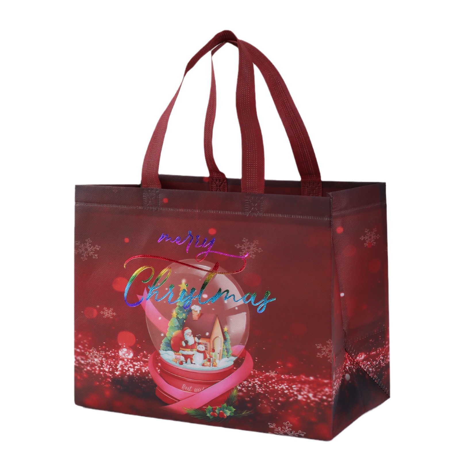 Bolsas laminadas no tejidas bolsas de regalo navideñas en stock bolsas transfronterizas prensadas en caliente bolsas tridimensionales que anuncian bolsas de la compra