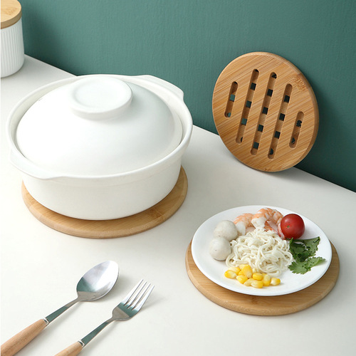 Bamboo hot placemat dining table pot mat wooden non-slip partition hotel home hollow round thickened coaster tea cup bowl mat