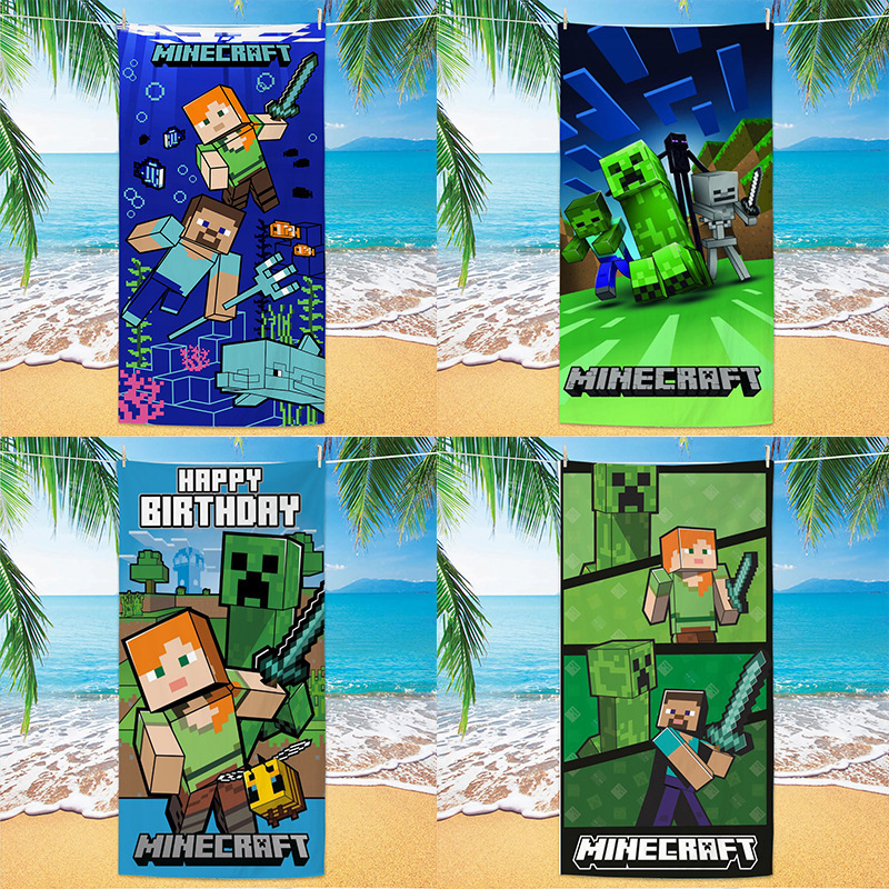 Cross-Border Microfiber Beach Towel Custom Digital Printing Minecraft Bath Towel Double-Sided Velvet Absorbent Swimming Towel
