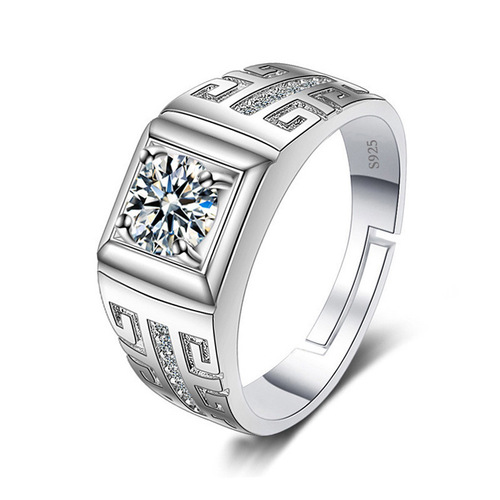 Live broadcast men's ring imitation moissanite ring men's S925 silver ring one carat zircon diamond ring wedding ring couple ring