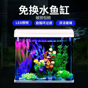Glass Fish Tank with Oxygen Living Room Household Small Special Price Fish Tank Lazy Person No Need to Change Water Desktop Landscaping Aquarium