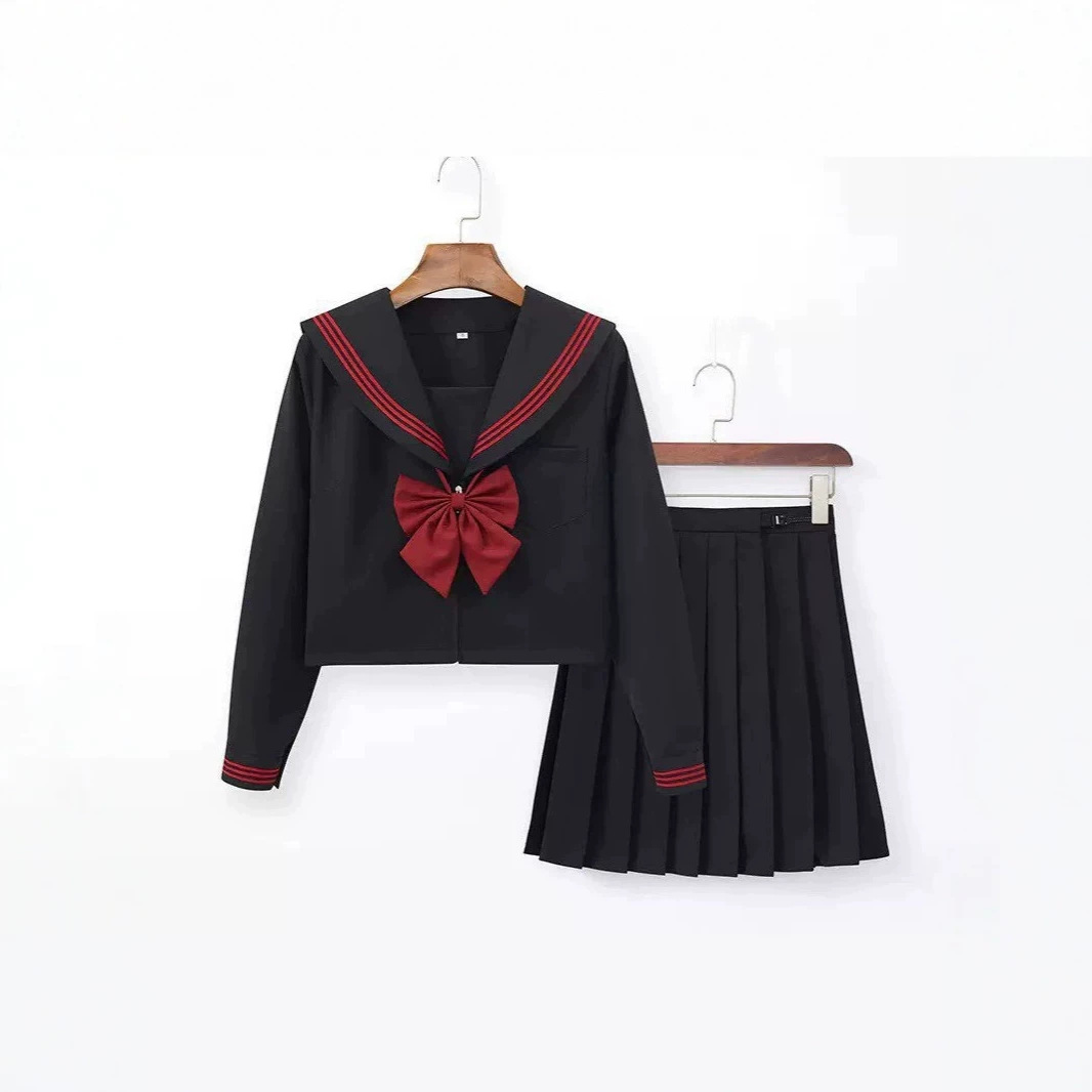 Japanese-style JK uniform, red sailor suit with three stripes, school uniform aesthetic, preppy style, pleated skirt set