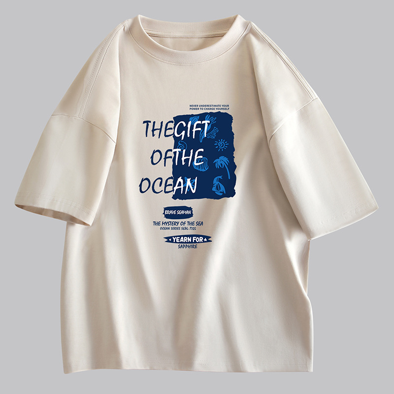 NASAGISS nombre conjunto pesado algodón camiseta de manga corta hombres y mujeres misma marca de moda suelta pareja juventud verano