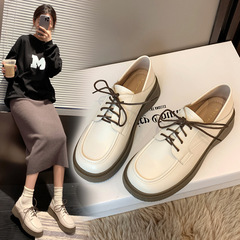 1998-2 Thick-soled Loafers 2024 Spring New College Style Small Leather Shoes Fat Feet Wide Fat Large Size Women's Shoes 41-4