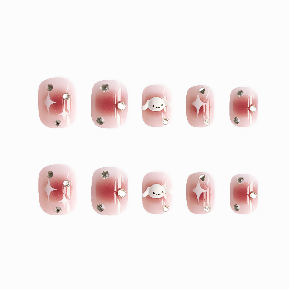 Polvo desnudo gradiente tridimensional de jade Gui perro manicure comercio exterior perforación encantadora viento usar uñas 24 piezas parches de uñas falsas