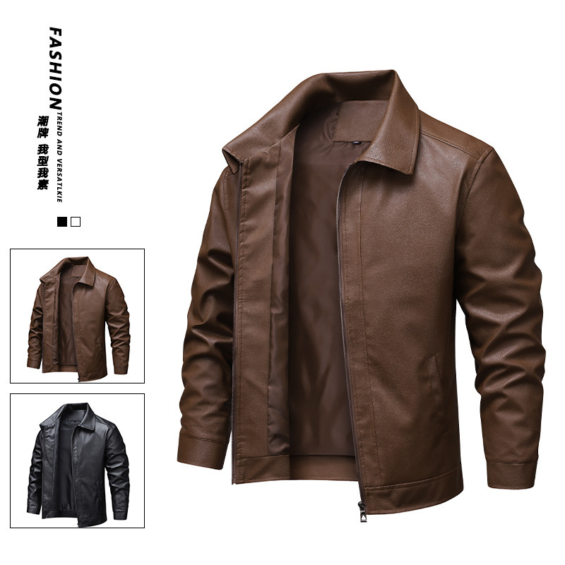 2025 New Leather Jacket Men's Autum Men's Slim Lapel Casual Jacket Men's Tops Windproof Casual Jacket Men
