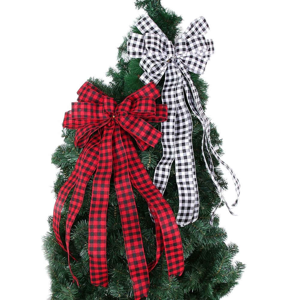 Nuevo Lazo Grande de Imitación de Lino para Decoración Navideña, Adorno Colgante para la Punta del Árbol de Navidad, Decoraciones Navideñas