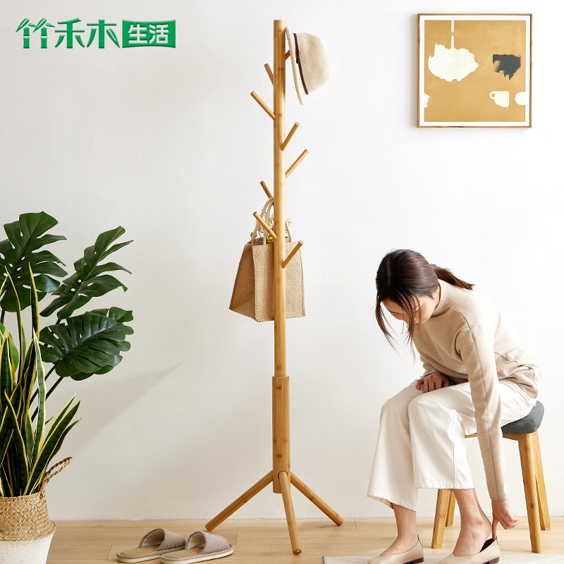 Floor-Standing Clothes Rack for Bedroom, Simple Modern Solid Wood Home Clothes Rack, Simple Coat Rack for Living Room, Standing Clothes Hanger
