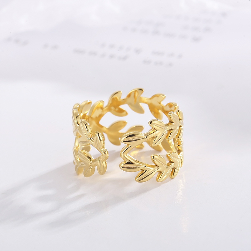 Titanium Steel 18K Gold Plated Fashion Plating Metal Geometric Leaves Rhinestones Rings display picture 3