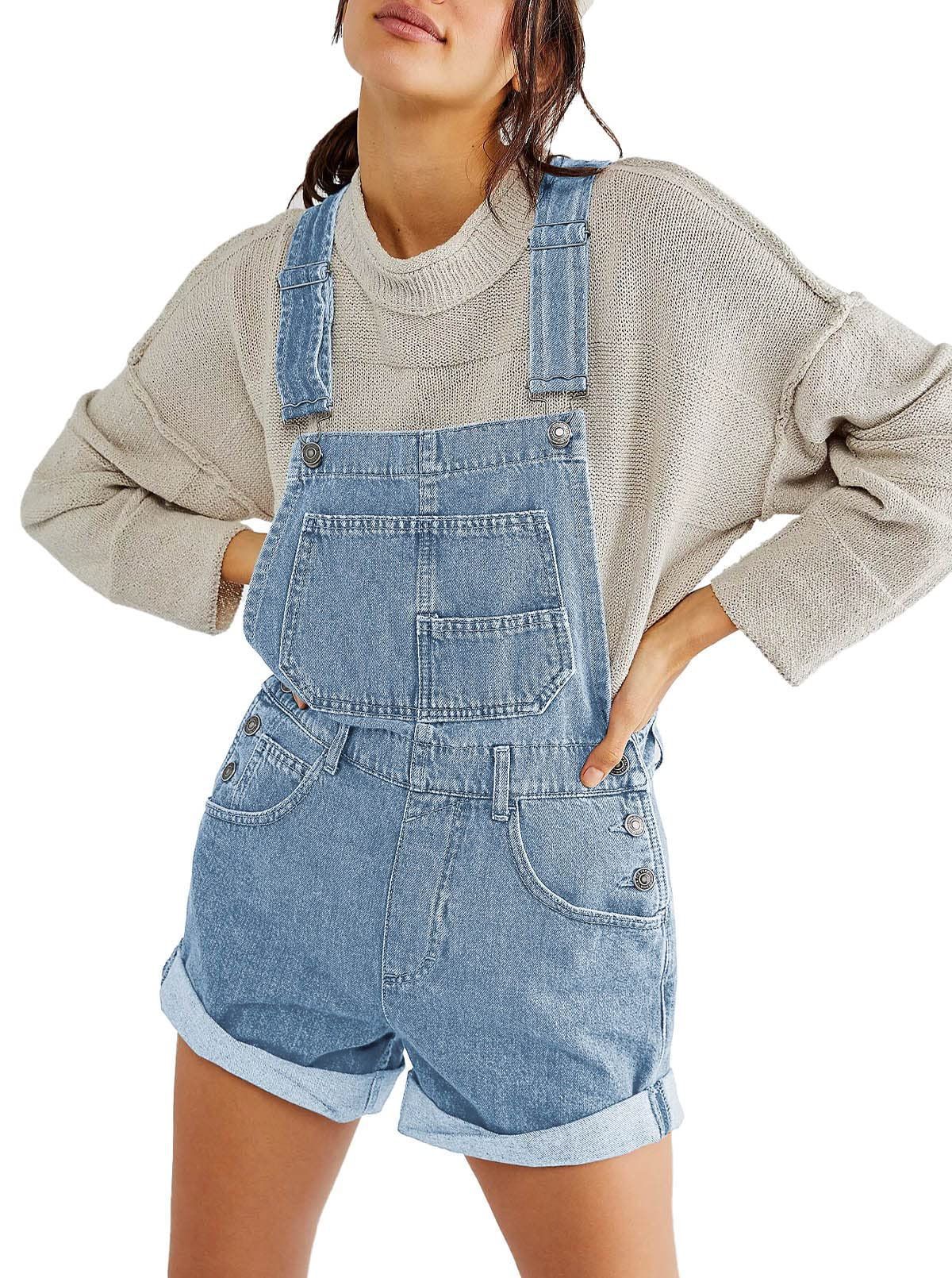 Women's Solid Colour Loose Fit Denim Overalls Casual Cotton Jeans_voghion.com