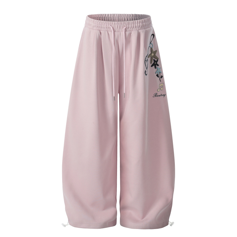 Jazz Hip-Hop Sports Casual Pants, American-Style Sweatpants, Loose Straight-Leg Drapey Floor-Length Pants, Gray Sports Wide-Leg Pants