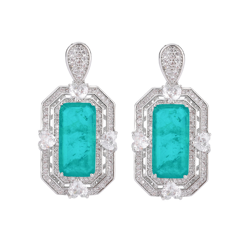 Zhuang Sheng joyería de cobre chapado en oro real simulación Paraiba anillo collar traje creativo completo diamante con incrustaciones 8*16