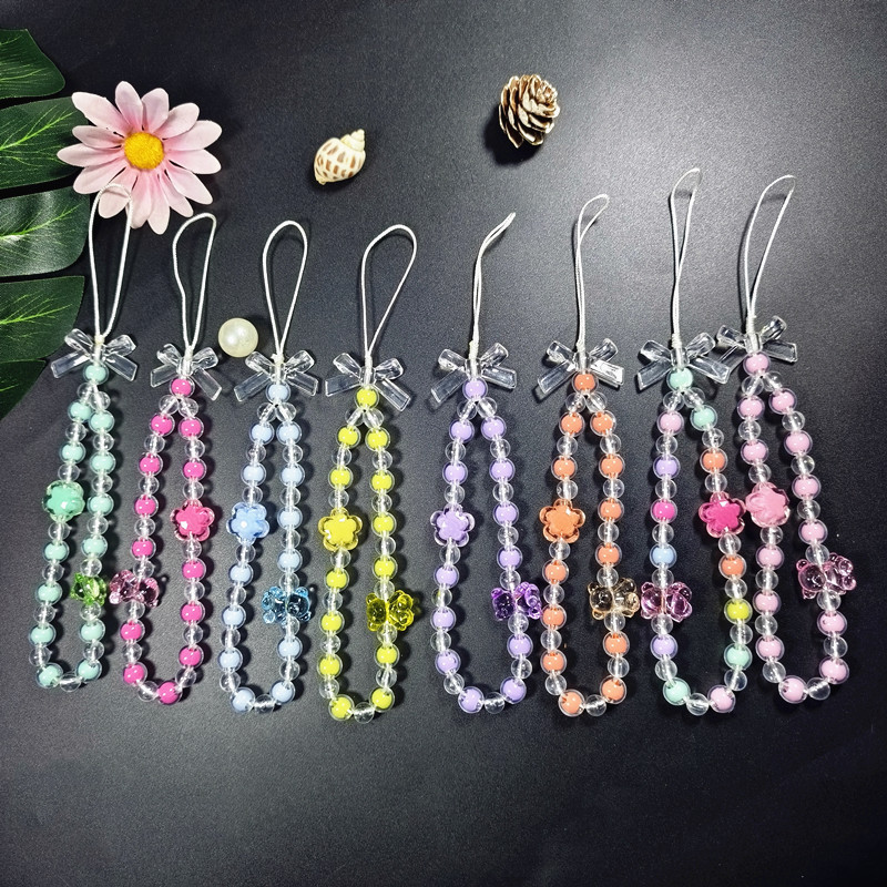 Mobile phone chain new bow beaded mobile phone case lanyard pendant pendant anti-lost wrist strap short cross-border foreign trade