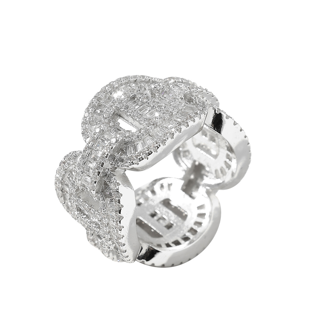 Men's Hip-hop Zircon Ring Round Square Pattern Trendy Jewellery_voghion.com