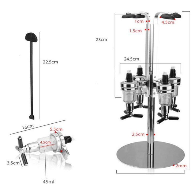 Dispartidor de vino tinto de cuatro extremos, estante de vertido giratorio de vino de cuatro extremos, dispensador cuantitativo de vino de cuatro extremos, herramienta de mezcla de cóctel giratoria