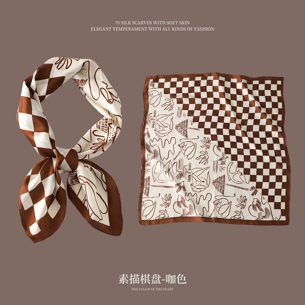 Beach coffee chess, realistic silk scarf