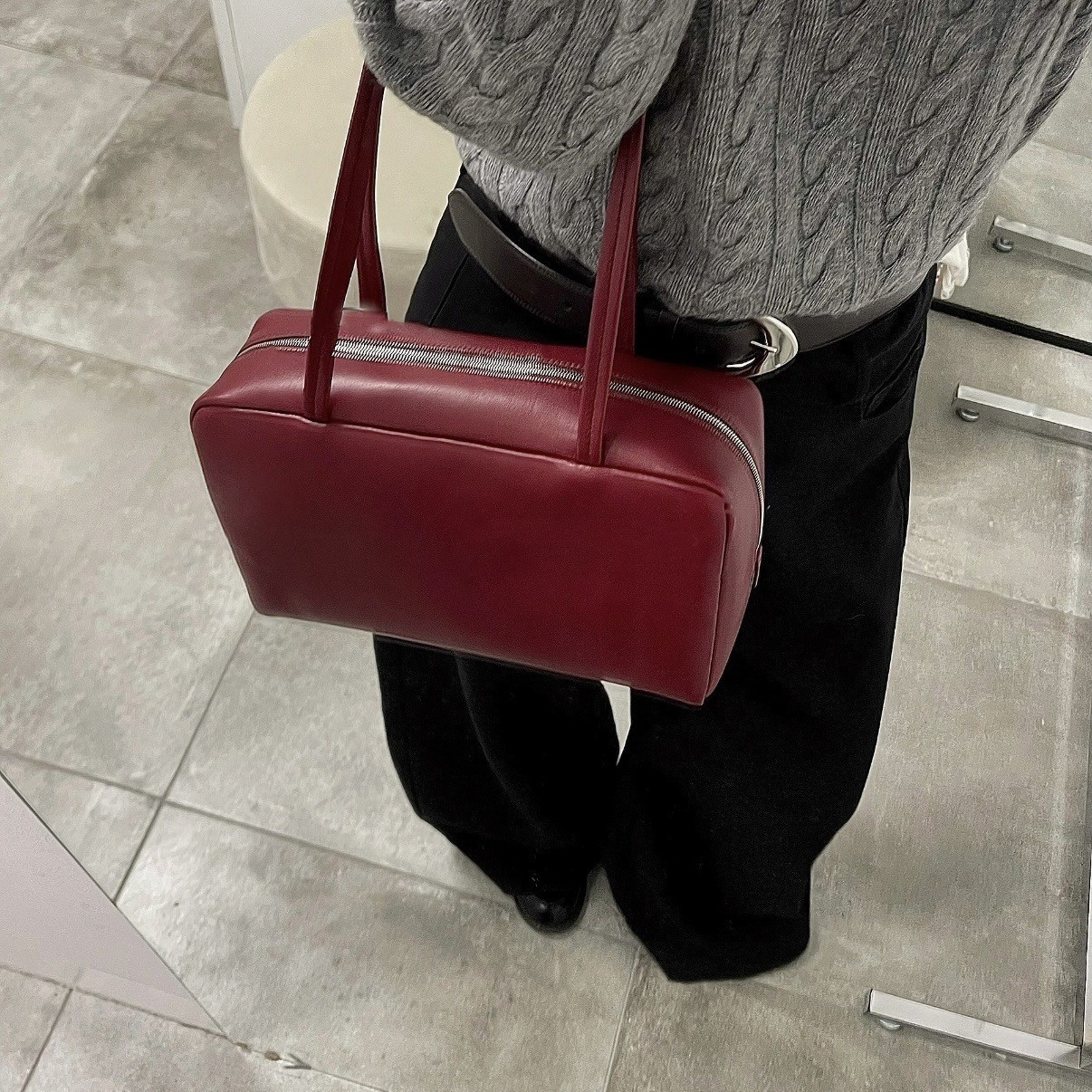 Jennie Style Row New Astra Bowling Bag Lambskin Shoulder Bag Commuter Handbag Underarm Bag Boston Bag - Thumbnail 5