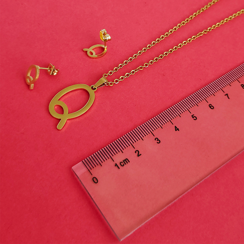 Fashion Letter Titanium Steel Gold Plated Earrings Necklace