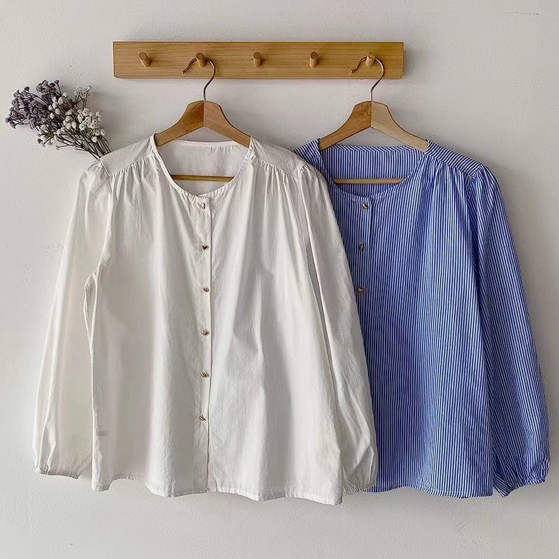 2024 весна и осень новый дизайн в полоску, нишевые шикарная любовь пуговица с длинным рукавом рубашка