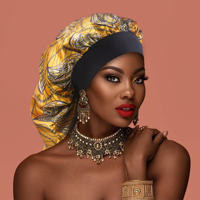 Amazon Moon Hat Hair Salon Home Sacha Silk African Printed Leaves Tight Strap Sacha Nightcap