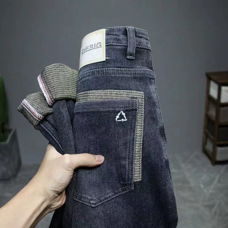 Loose straight jeans, demi‑season wear‑resistant trousers, non‑fleece and fleece options, sizes 28–38