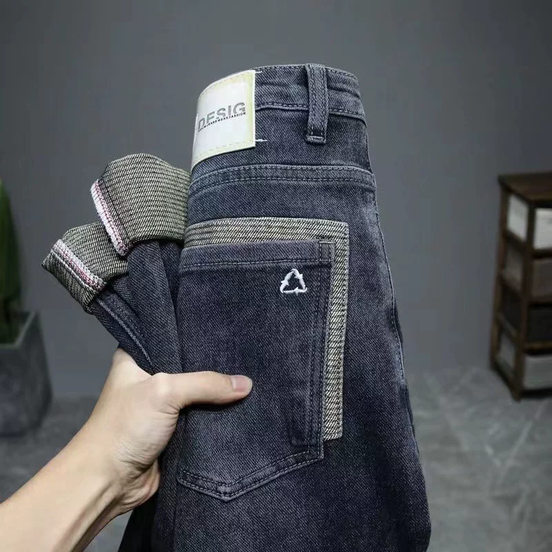 Loose straight jeans, demi‑season wear‑resistant trousers, non‑fleece and fleece options, sizes 28–38
