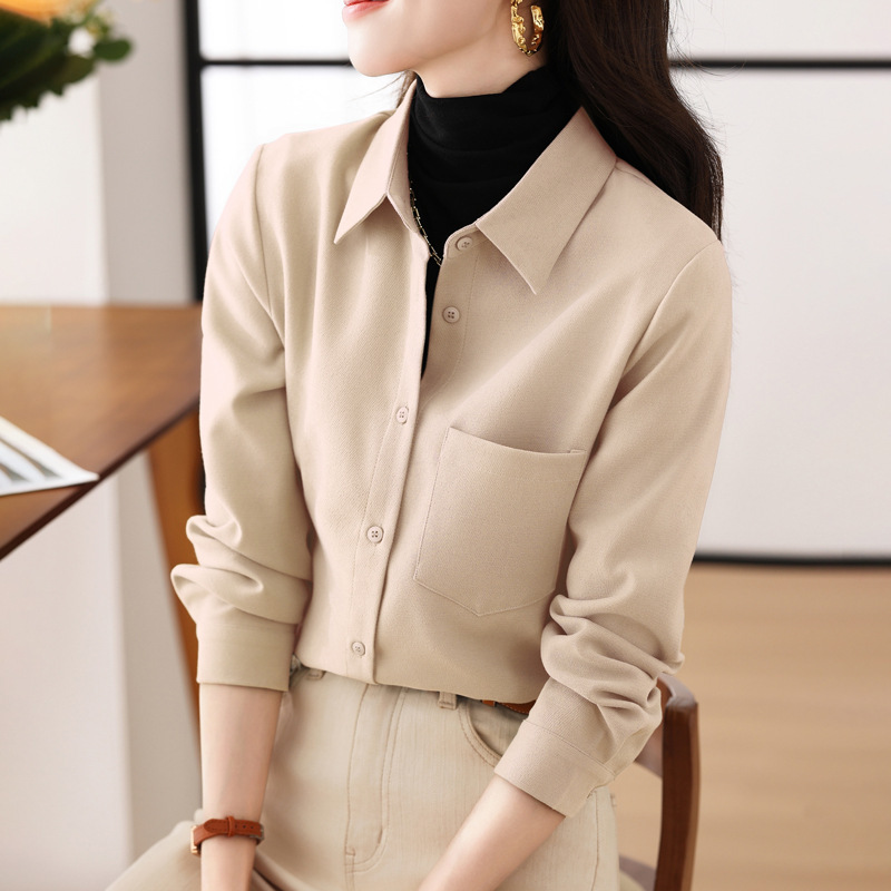 Five-Color 2025 Autumn and Winter New Flannel Retro Shirt Loose Bottoming Top Long-Sleeved Layered Brushed Shirt for Women