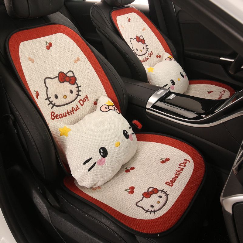 Car Seat Cushion, Universal for All Seasons, Breathable Kt Cat Seat Cushion, New Half-Cover Seat Cover, Cute Cartoon Single-Piece Seat Cover