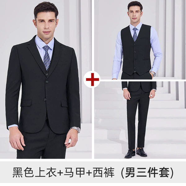 Black vest, trousers, set, 3 piece set