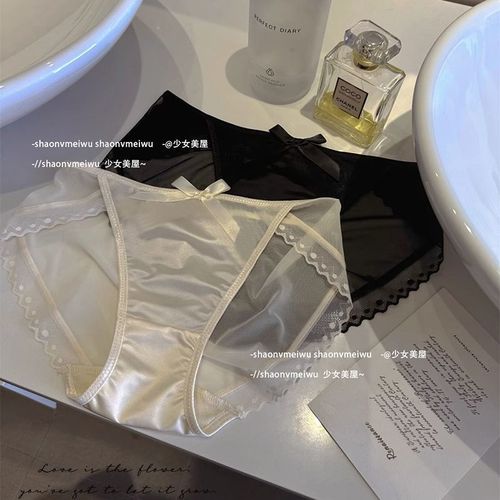 Japanese pure lust style sexy lace panties women's bow transparent mesh summer thin breathable low-waist briefs