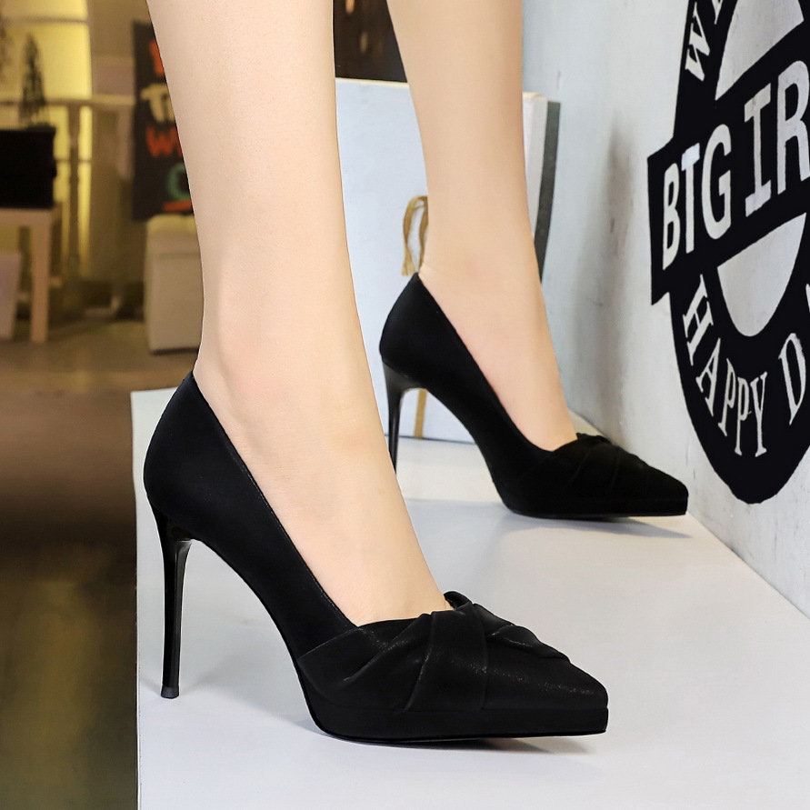 8366-2 European And American Style Sexy Party Stiletto Ultra High Heels Pointed Toe Waterproof Platform Bowknot Single_vogvips.com