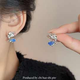恋与深空祁煜周边 蚊香盘耳夹冷淡风渐变蓝金鱼耳钉小众独特耳饰