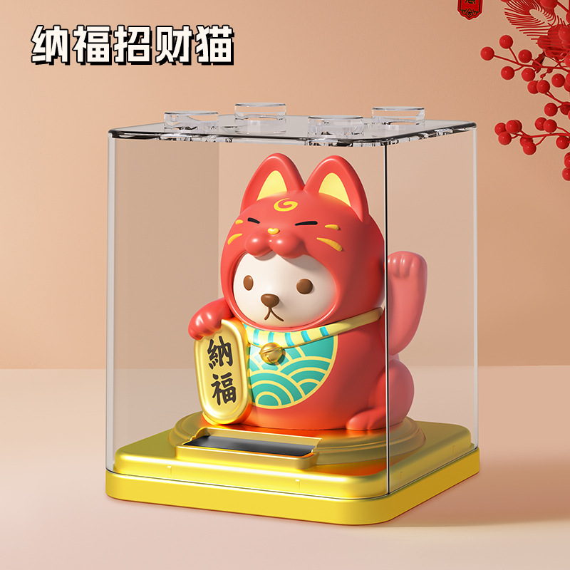 Gato de la suerte solar pequeño gato de la mano de la energía de la luz gato mini gato interior del coche regalo de la oficina decoración de apertura