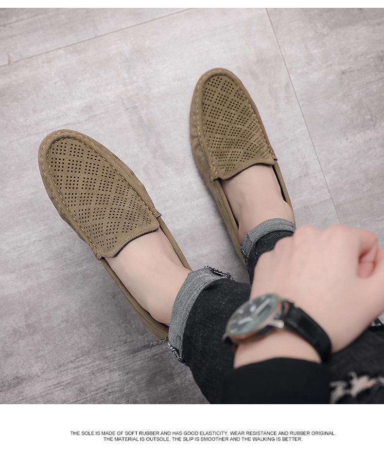 Permeable hollow casual trend men's shoes a slip-on low-help foot loafers_voghion.com