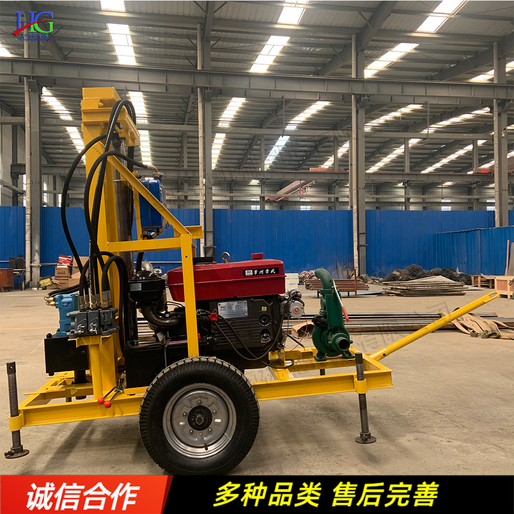 小型家用灌溉水井钻机 牵引式地质勘探钻机 轮式柴油液压钻井机