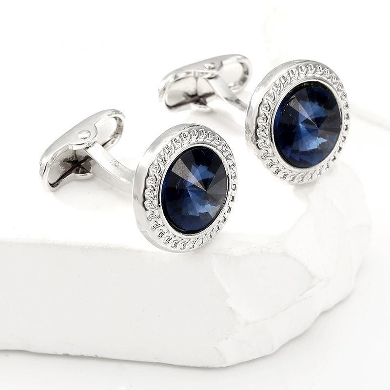 Gemelli da polso rotondi oro con zircone per camicia da uomo_voghion.com