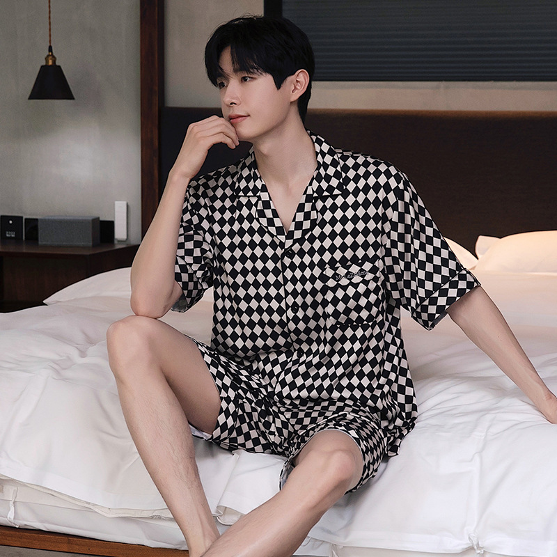 [Designer Style] Pajamas Men's Summer Silk Ice Silk Short Sleeve Shorts Summer Cool Home Clothes
