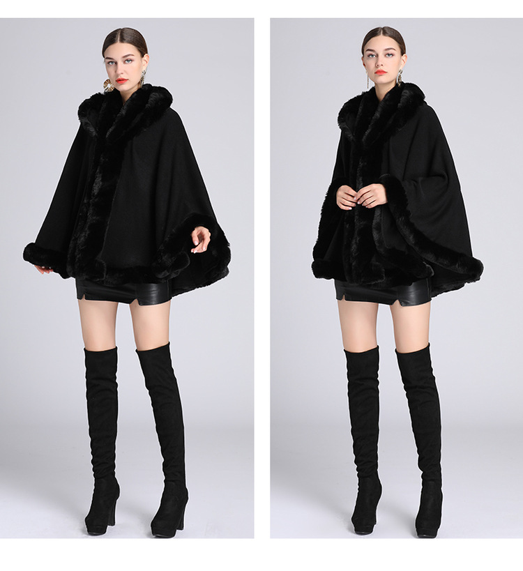 Wollkragen mit Kapuze Cape Cape Übergröße lockerer Capemantel Damen_voghion.com