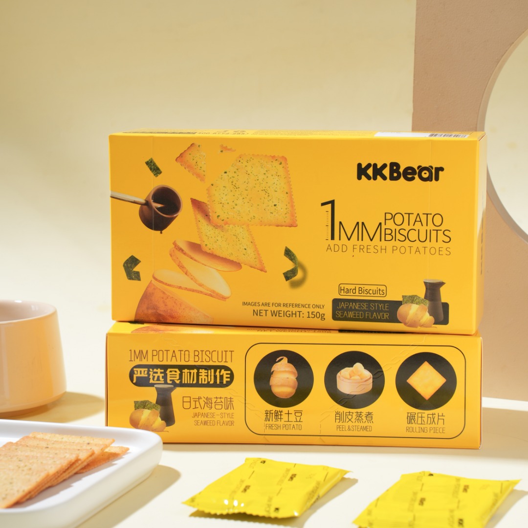 1MM土豆饼干芥末海苔蒜香味盒装饼干150克下午茶追剧解馋休闲零食