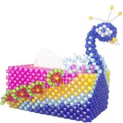 PK7J手工串珠DIY成品紙巾盒家居客廳桌面裝飾餐桌擺件孔雀餐巾抽