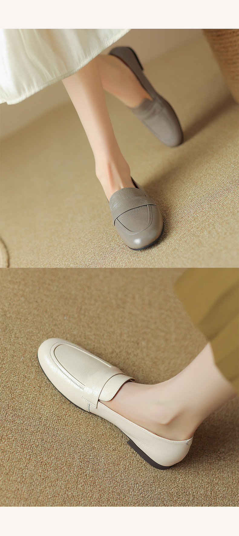 Giày lười nữ mũi tròn đế thấp da mềm phong cách casual — Màu đen chi tiết 12