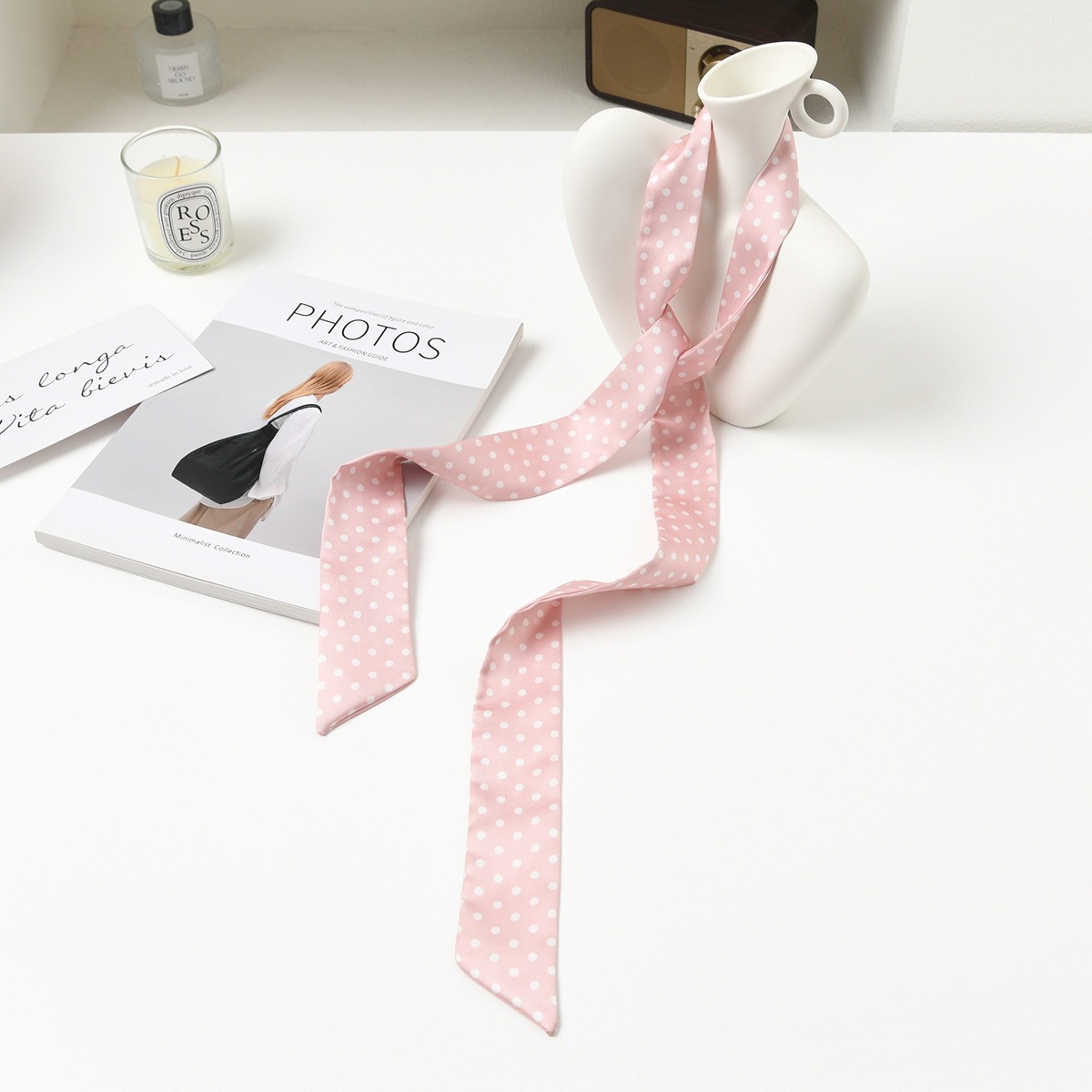 4＃波点粉底丝巾4*140CM