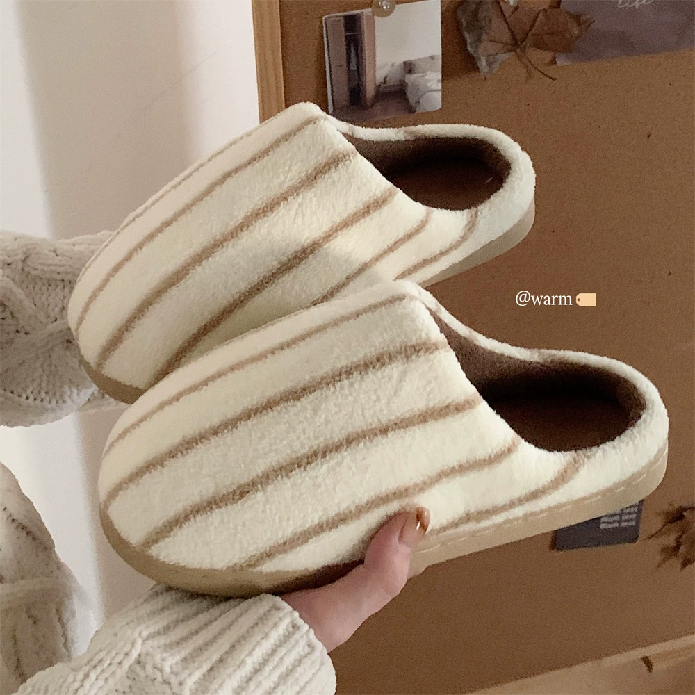 Персонализированные креативные полосатые пары осенние и зимние булочки шерстяные тапочки повседневные домашние цветовые теплые хлопчатобумажные тапочки для мужчин и женщин