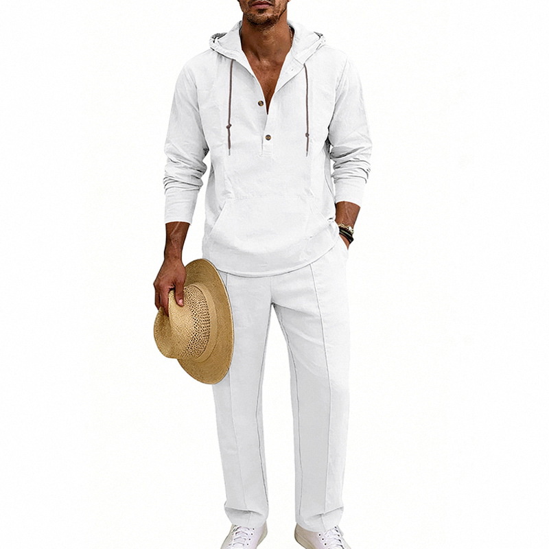 Completo in lino con cappuccio da uomo vestibilità comoda_voghion.com