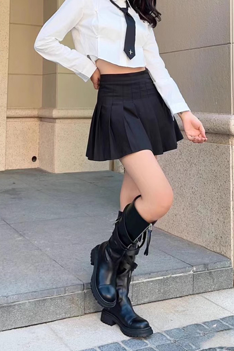 ShoeGlobe 2025 Spring And Autumn New Over-the-Knee Long For Women Martin With Belt Buckle Thick Sole Motorcycle Riding High Tube_voghion.com